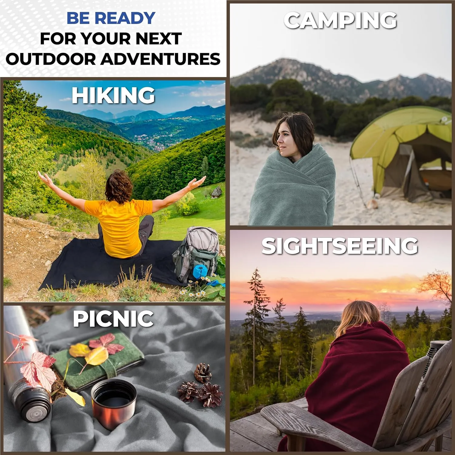 Waterproof Travel Blanket | for Camping, Hiking, Outdoor Sporting Events, Picnics & More | Three Layers to Keep You Warm & Dry Anywhere | Machine Washable & Pet Friendly - 65x50in Black