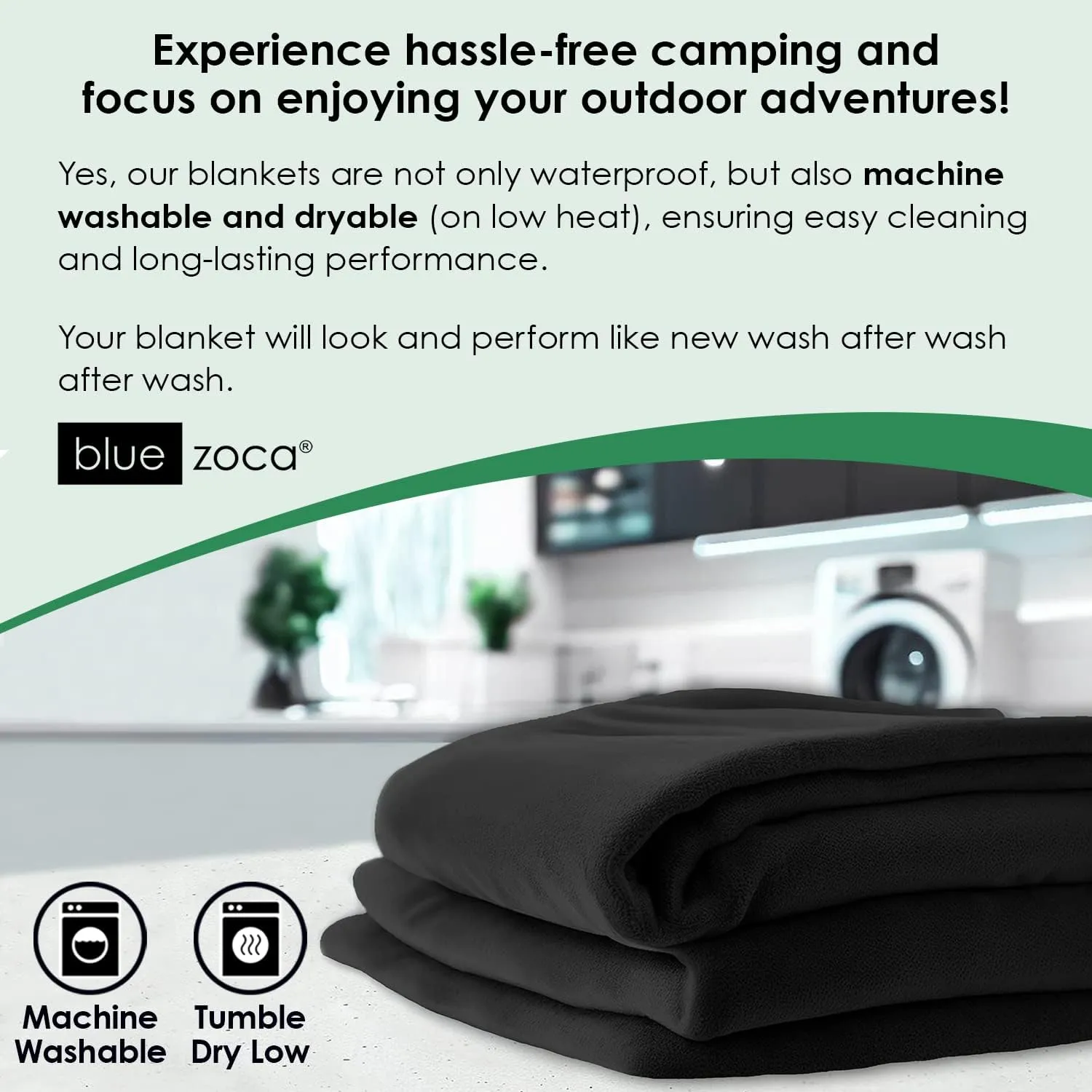 Waterproof Travel Blanket | for Camping, Hiking, Outdoor Sporting Events, Picnics & More | Three Layers to Keep You Warm & Dry Anywhere | Machine Washable & Pet Friendly - 65x50in Black