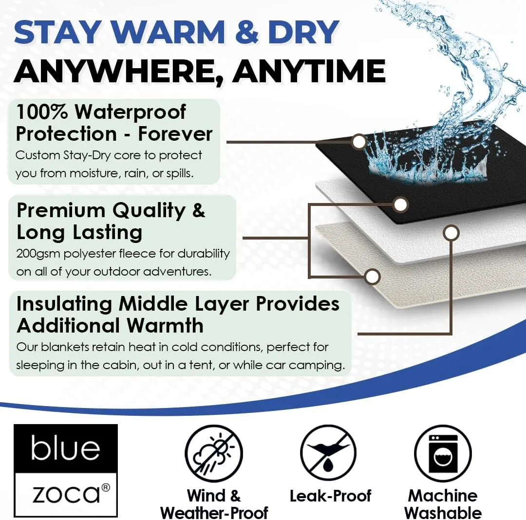 Waterproof Travel Blanket | for Camping, Hiking, Outdoor Sporting Events, Picnics & More | Three Layers to Keep You Warm & Dry Anywhere | Machine Washable & Pet Friendly - 65x50in Black