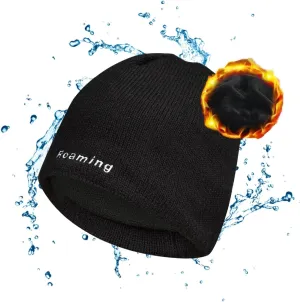 Waterproof Windproof Winter Warm Knit Beanie Fishing Hat Cap, Slouchy Soft Black Headwear Great for Winter Ski Walking Running Trekking