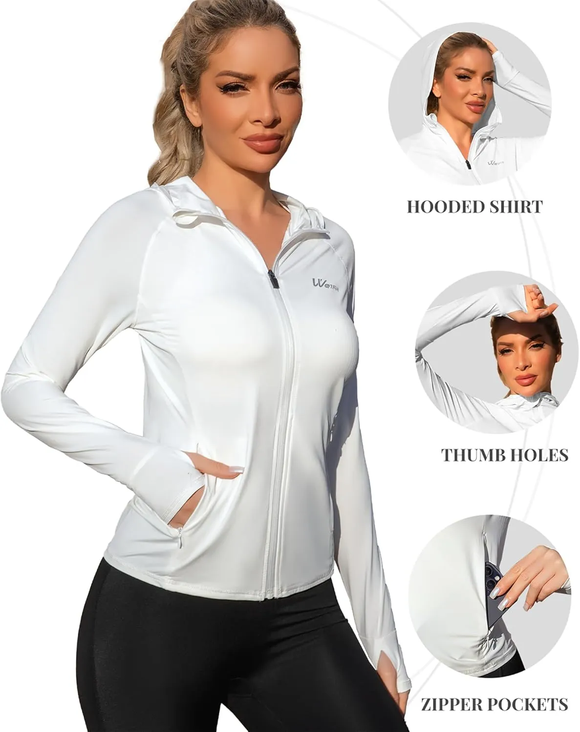 We1Fit Women's UPF 50  Lightweight Sun Protection Hoodie Jacket Long Sleeve Hiking Outdoor Shirts with Pockets
