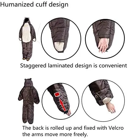 Wearable Sleeping Bag Suit Adult, Outdoor Sleeping Bag,Bear Shape Sleeping Bag, for Camping, Hiking,Traveling, Human Shaped, Zipper Design