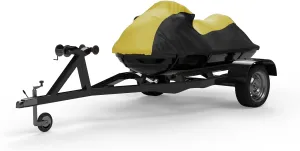 Weatherproof Jet Ski Cover Compatible with Yamaha Wave Runner EX Deluxe 2022-2023 - Yellow/Black Color - All Weather - Trailerable - Protects from Rain, Sun, and More! Includes Straps and Bag