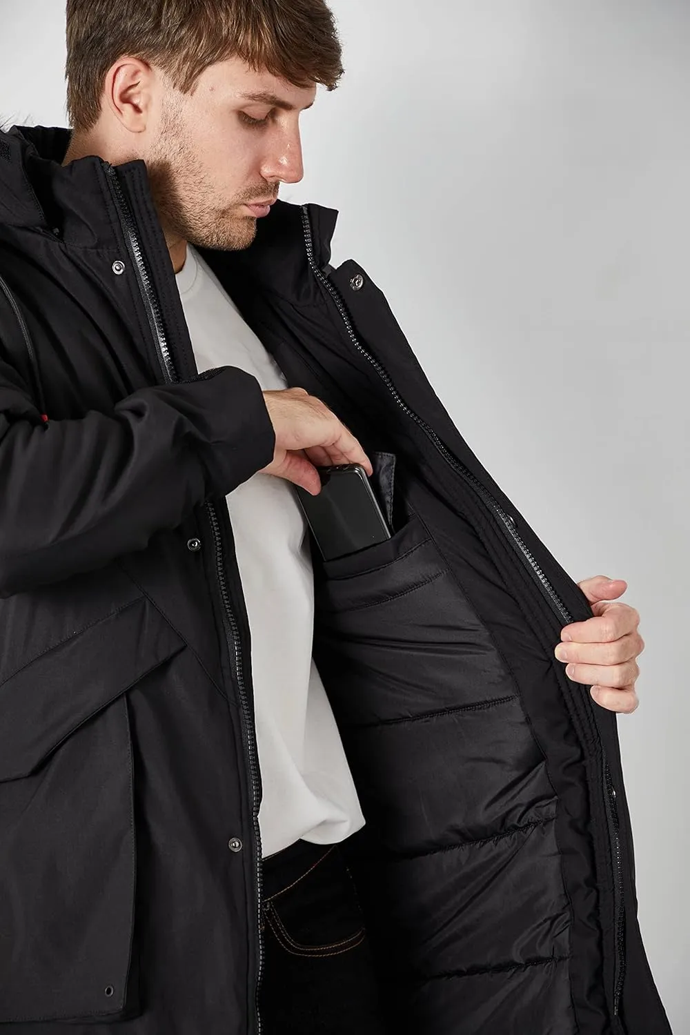 WEEN CHARM Men's Warm Parka Ski Jacket Water Resistant Puffer Jacket Long Winter Coat with Removable Faux Fur Hood