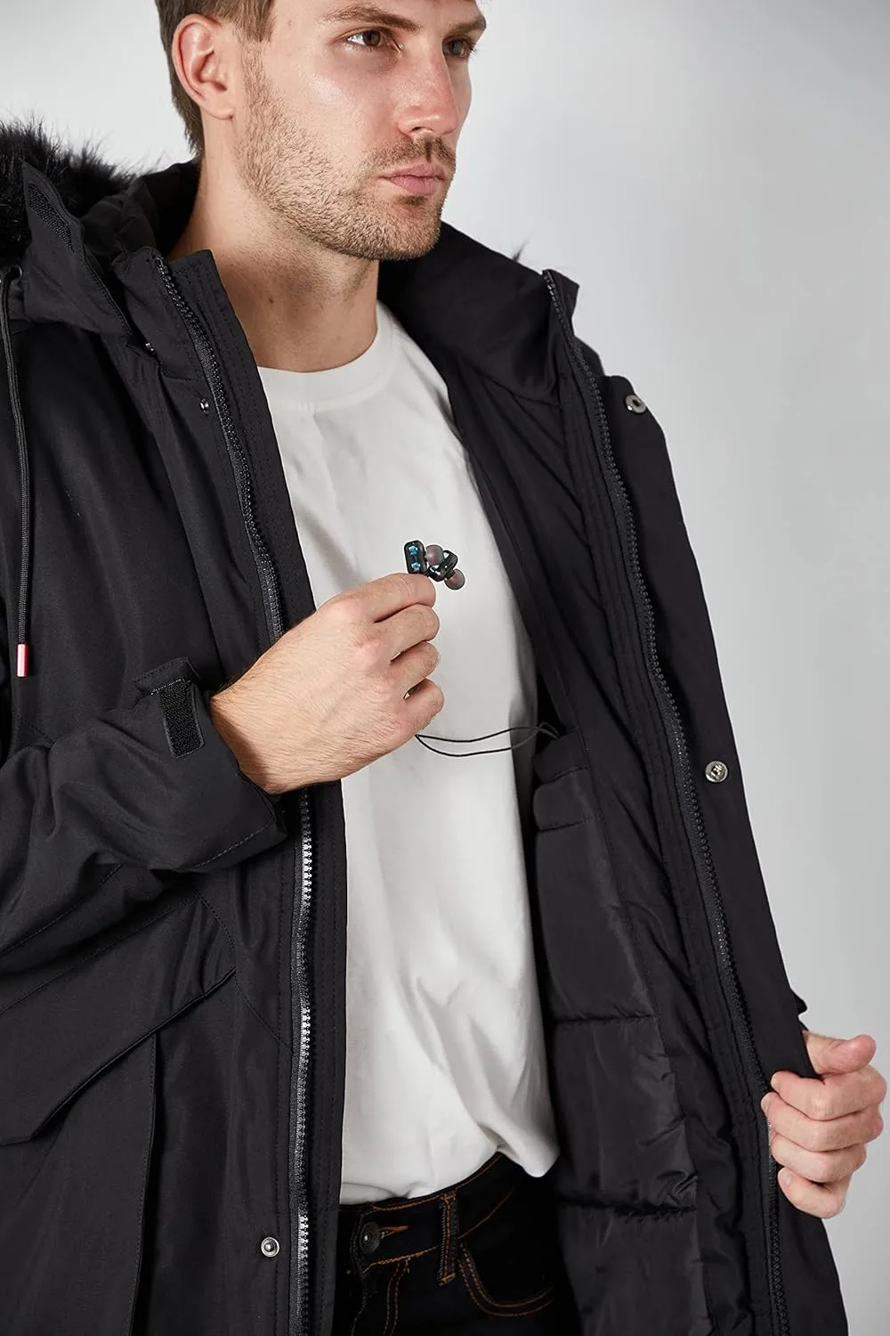WEEN CHARM Men's Warm Parka Ski Jacket Water Resistant Puffer Jacket Long Winter Coat with Removable Faux Fur Hood