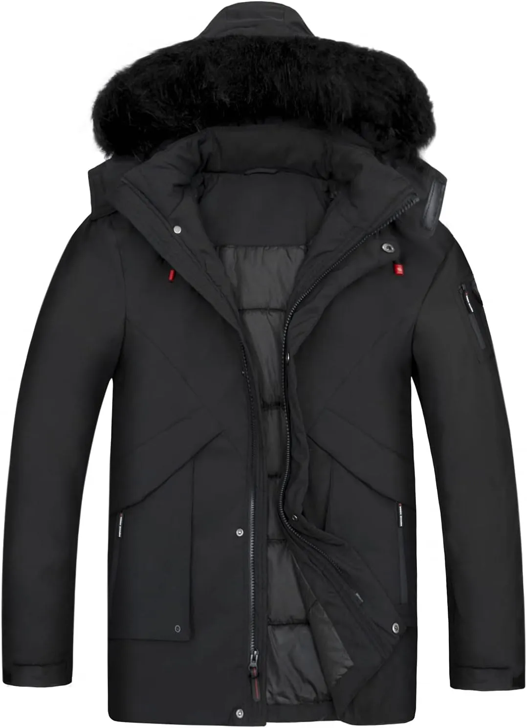 WEEN CHARM Men's Warm Parka Ski Jacket Water Resistant Puffer Jacket Long Winter Coat with Removable Faux Fur Hood