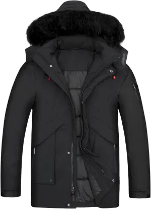 WEEN CHARM Men's Warm Parka Ski Jacket Water Resistant Puffer Jacket Long Winter Coat with Removable Faux Fur Hood