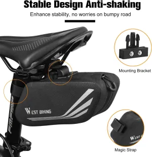 West Biking Bicycle Saddle Bag Waterproof, Portable Bike Seat Bag Under Seat Tail Pouch Strap with Reflective Pack-Bike seat Bag for Tool Storage Rear Pannier with Mesh Side Pocket for MTB Road Bike