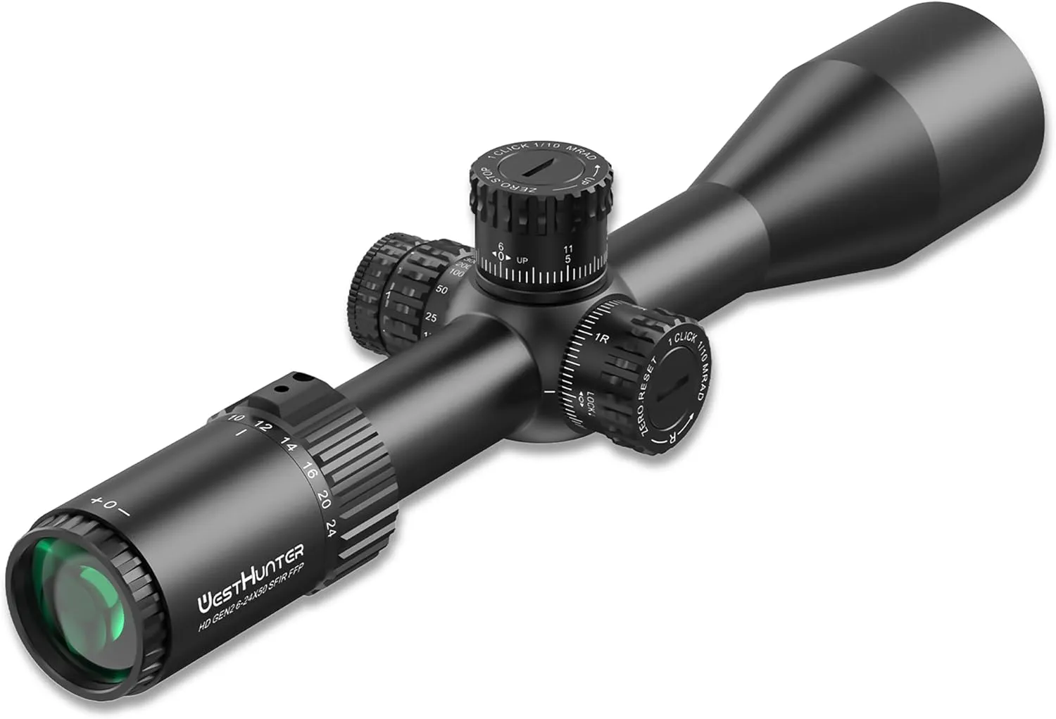 WestHunter Optics HD GEN2 SFIR FFP Precision Competition Riflescope, 30 mm Tube First Focal Plane Etched Glass Illuminated Reticle Tactical 1/10 MIL Shooting Scopes | Zero Stop