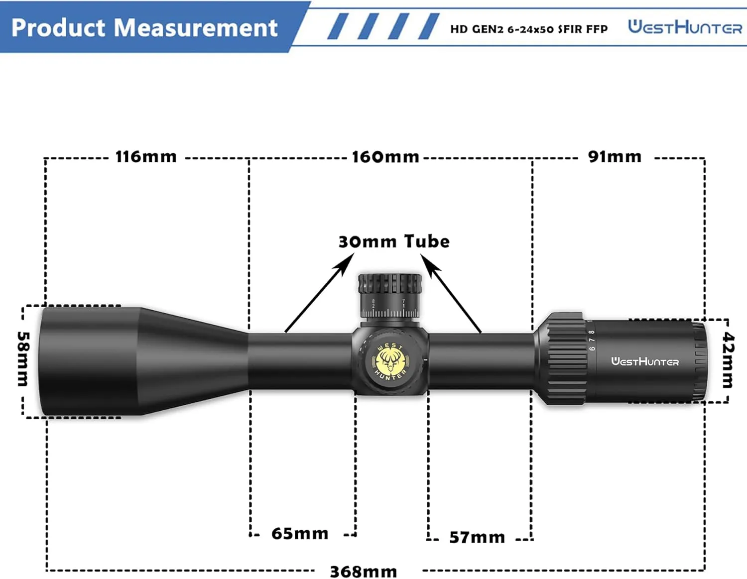 WestHunter Optics HD GEN2 SFIR FFP Precision Competition Riflescope, 30 mm Tube First Focal Plane Etched Glass Illuminated Reticle Tactical 1/10 MIL Shooting Scopes | Zero Stop