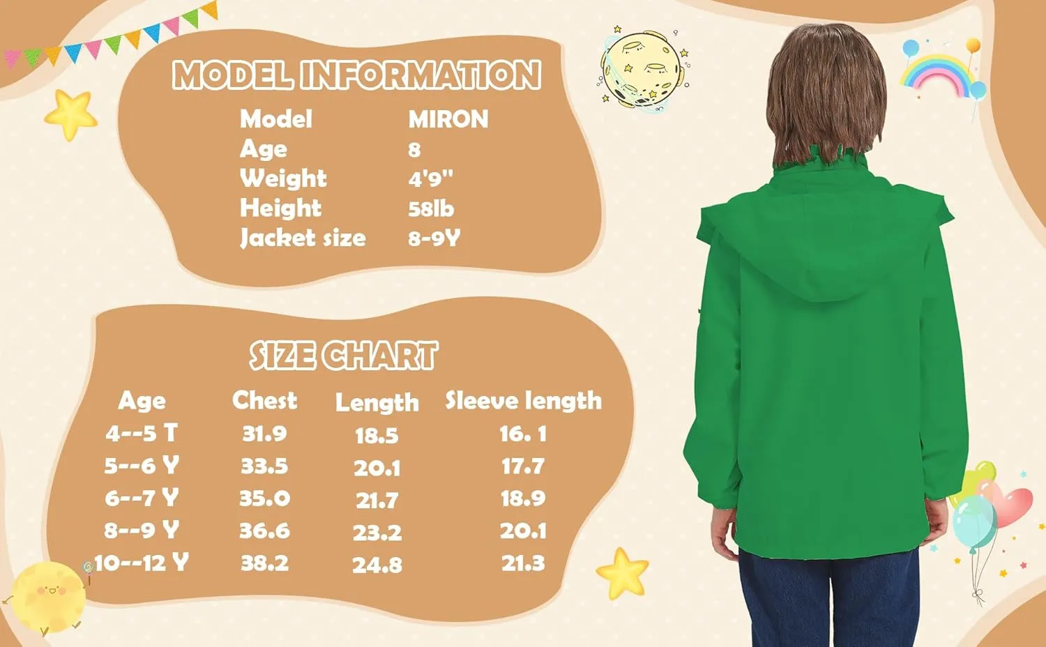 WICKHAM Boys Girls Waterproof Rain Jacket Detachable Hood Lightweight Raincoats for Kids Windbreaker Coat