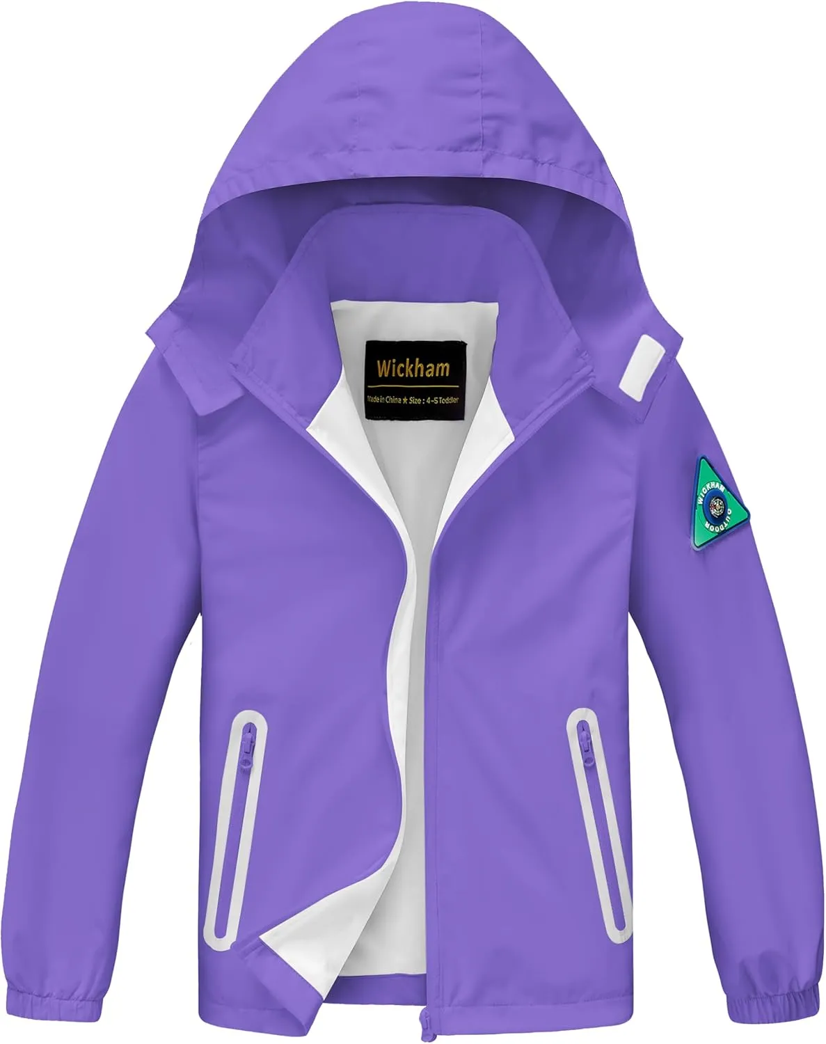 WICKHAM Boys Girls Waterproof Rain Jacket Detachable Hood Lightweight Raincoats for Kids Windbreaker Coat