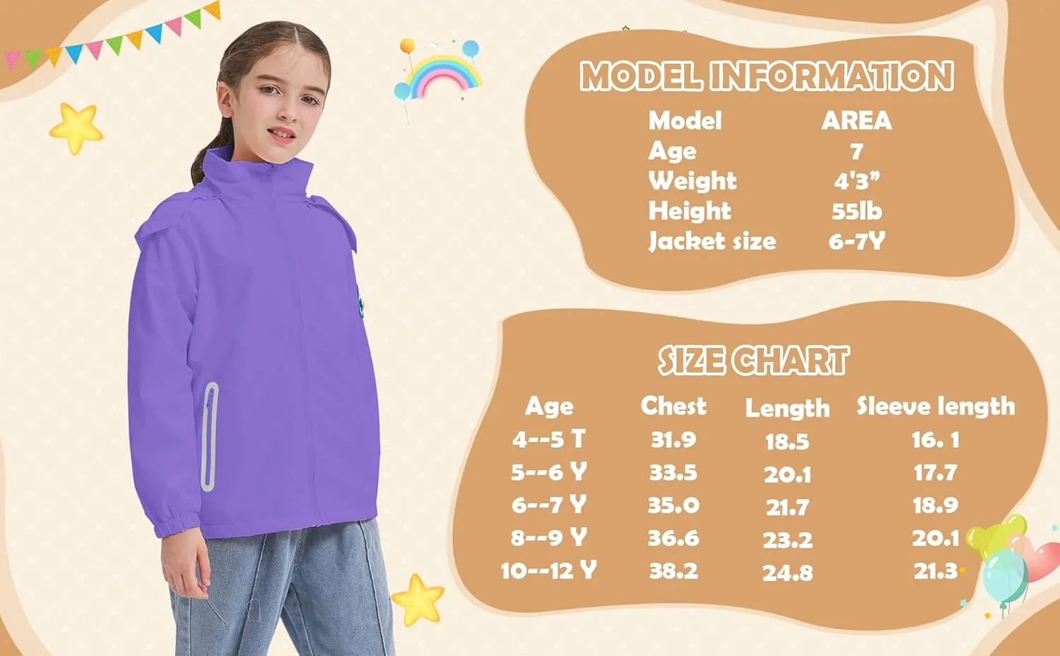 WICKHAM Boys Girls Waterproof Rain Jacket Detachable Hood Lightweight Raincoats for Kids Windbreaker Coat