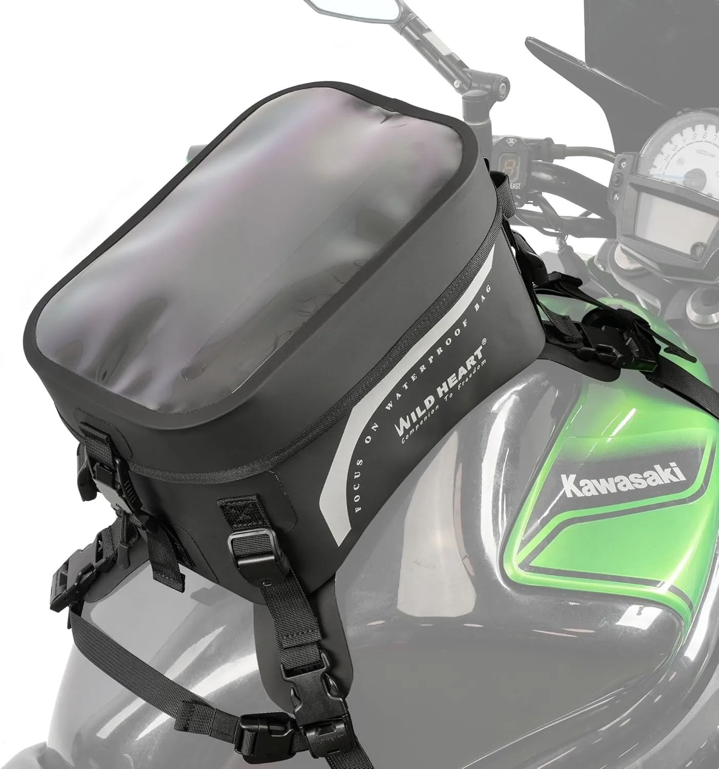 WILD HEART Compeletely Waterproof Motorcycle tank Bag Universal Motorcycle Bag Large Capacity 8l For Motorbike Riding (Transparent cover Black)