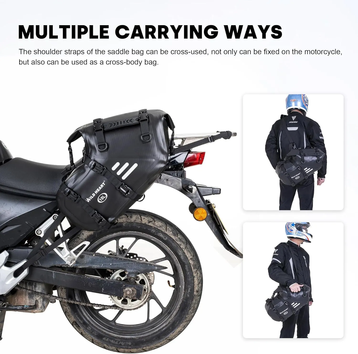 WILD HEART Motorcycle Saddlebags Waterproof Motorcycle Side Saddlebags Pannier Bag 24L/ 36L/50L Trunk Motorcycle Accessory