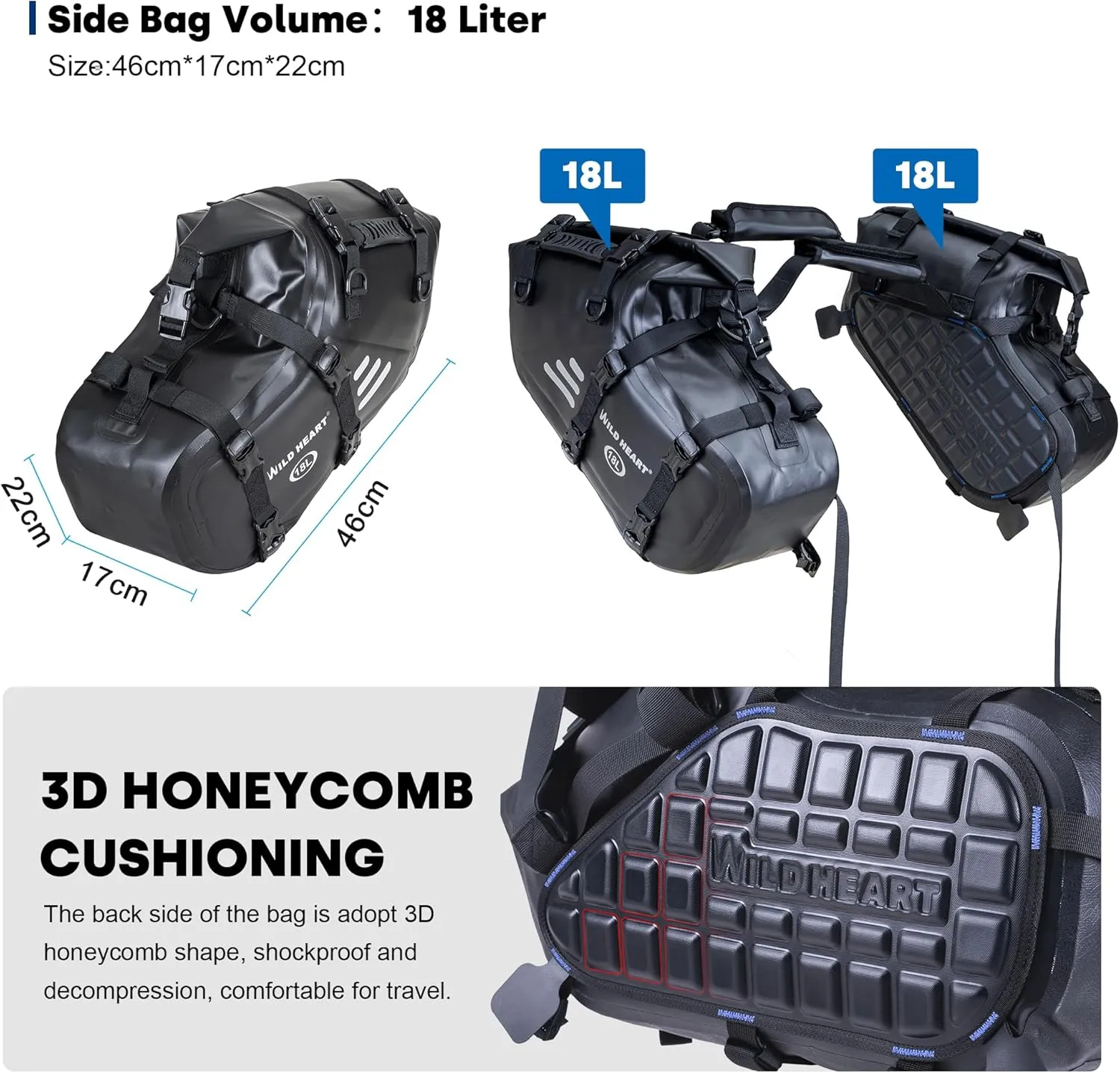 WILD HEART Motorcycle Saddlebags Waterproof Motorcycle Side Saddlebags Pannier Bag 24L/ 36L/50L Trunk Motorcycle Accessory