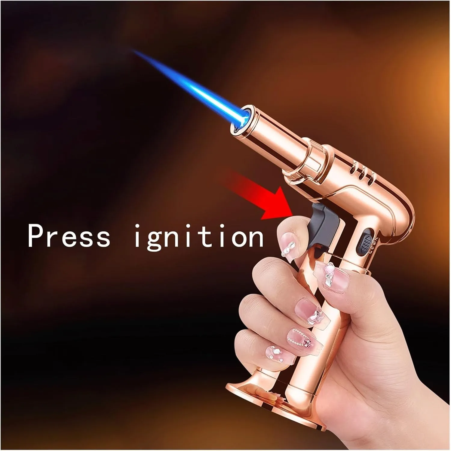 Windproof Blue Torch Lockable Flame Adjustable and refillable Lighter, Suitable for Outdoor Candle Camping (Butane is not Included)(Black)