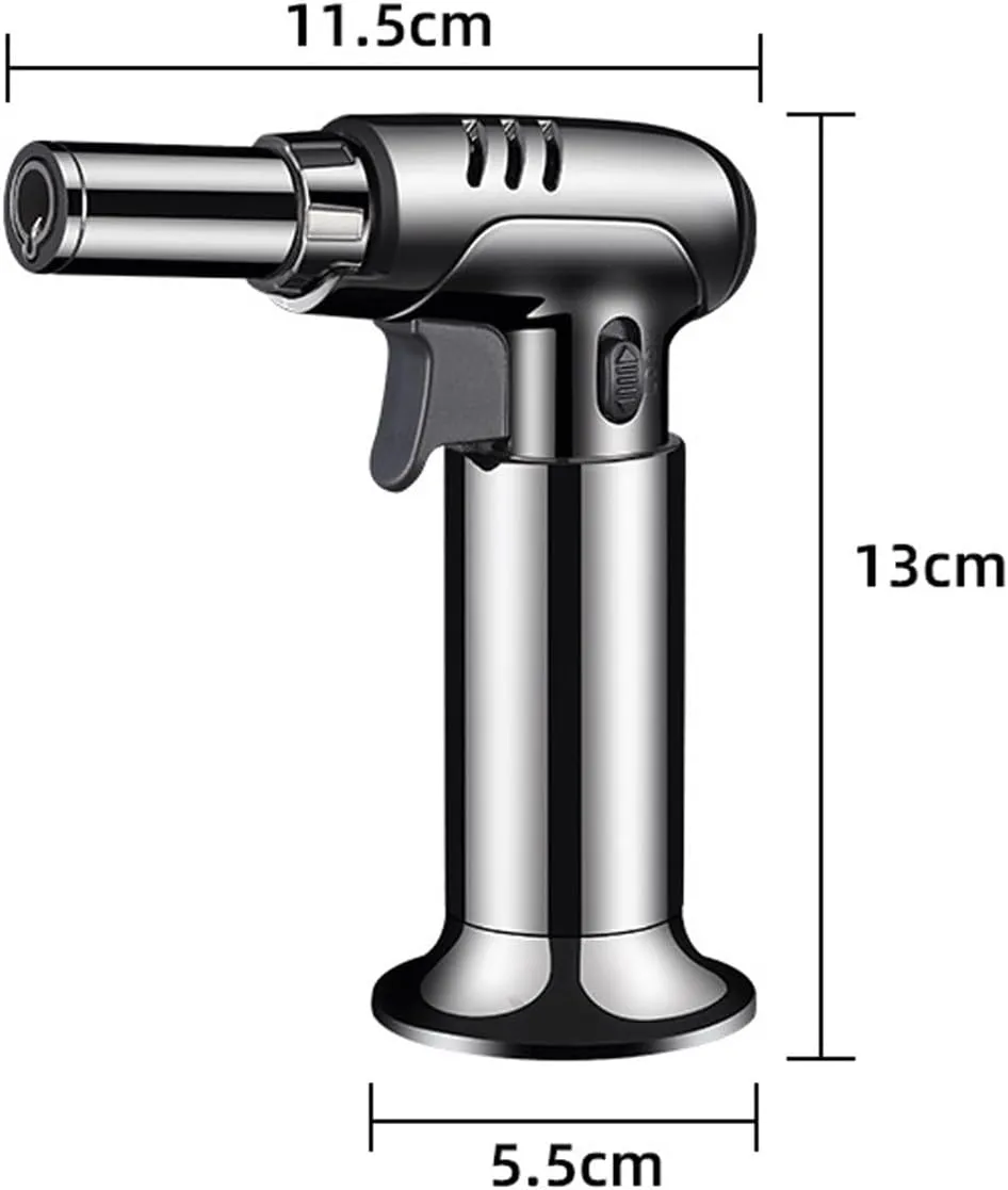Windproof Blue Torch Lockable Flame Adjustable and refillable Lighter, Suitable for Outdoor Candle Camping (Butane is not Included)(Black)