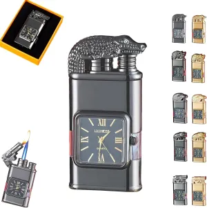 Windproof Dual-Flame Vintage Watch Lighter, Dual Jet Flame Windproof Lighter - Adjustable Vintage Torch for Outdoor Camping, Men's Lighter