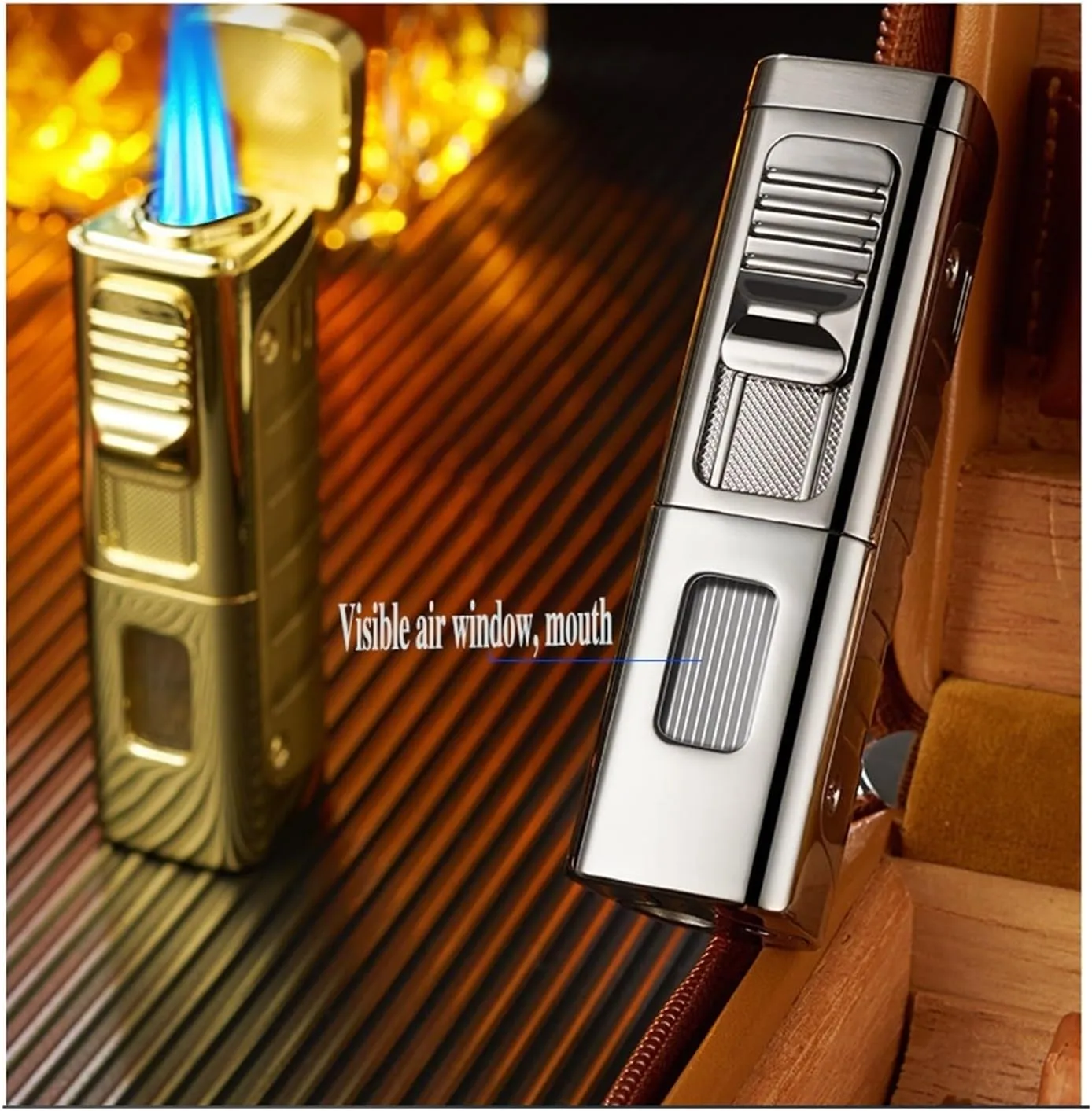 Windproof Triple Flame Inflatable Metal Lighter with Transparent Beam, Multi-Function Drill Design Portable Lighter, Suitable for Candle, Travel, Outdoor, Camping, Hiking, Men's Gift