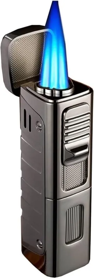 Windproof Triple Flame Inflatable Metal Lighter with Transparent Beam, Multi-Function Drill Design Portable Lighter, Suitable for Candle, Travel, Outdoor, Camping, Hiking, Men's Gift
