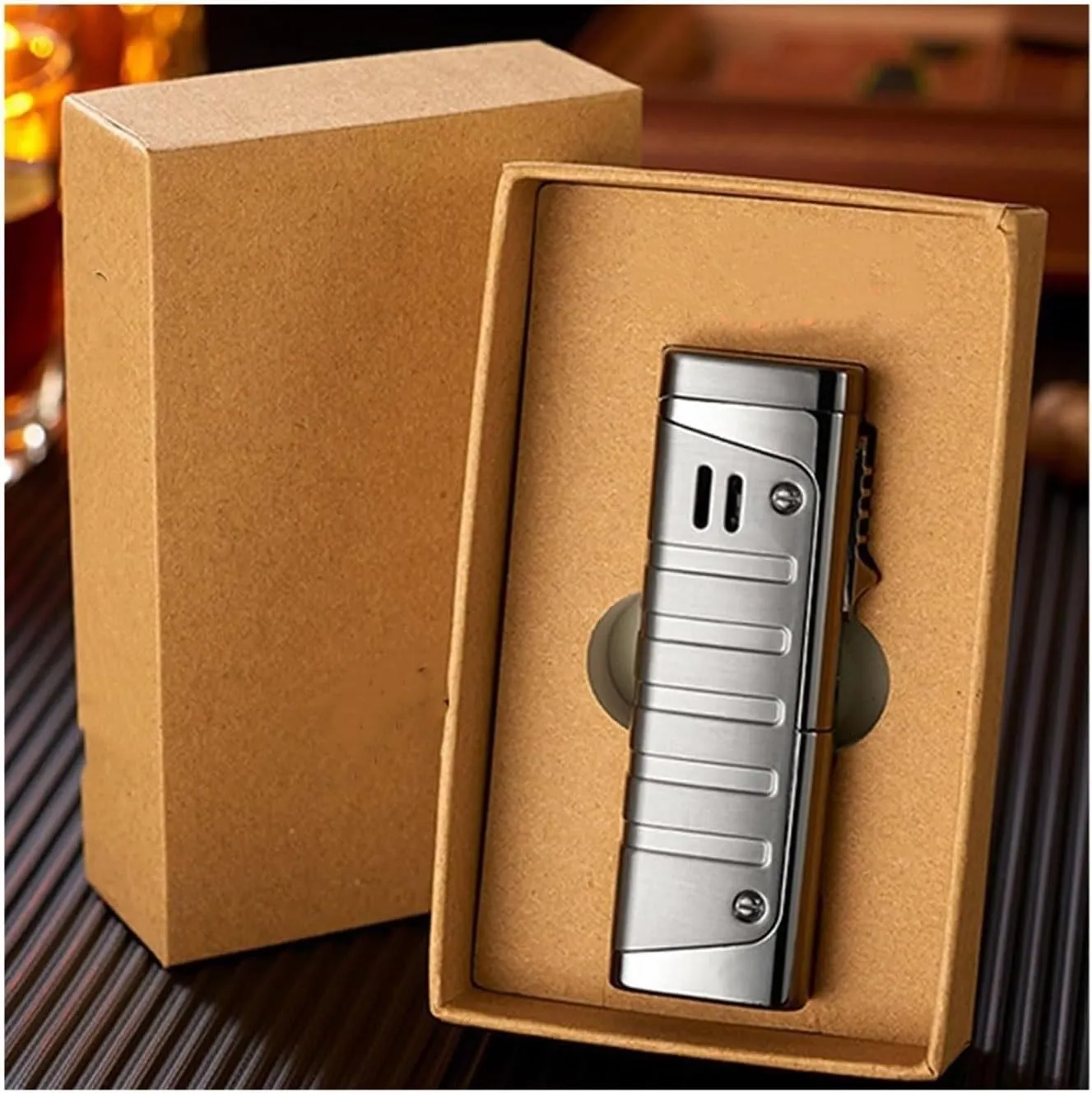 Windproof Triple Flame Inflatable Metal Lighter with Transparent Beam, Multi-Function Drill Design Portable Lighter, Suitable for Candle, Travel, Outdoor, Camping, Hiking, Men's Gift