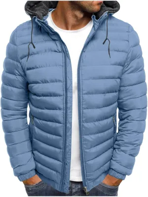 Winter Puffer Jacket for Men Windproof Lightweight Full Zip Hooded Puffy Jackets Quilted Thicken Insulated Down Coats
