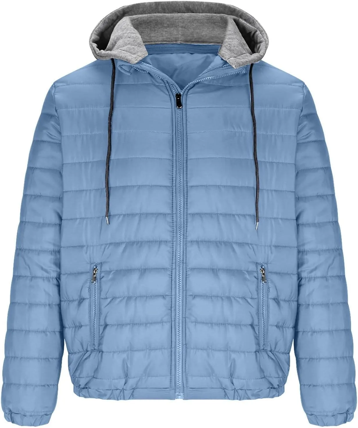 Winter Puffer Jacket for Men Windproof Lightweight Full Zip Hooded Puffy Jackets Quilted Thicken Insulated Down Coats