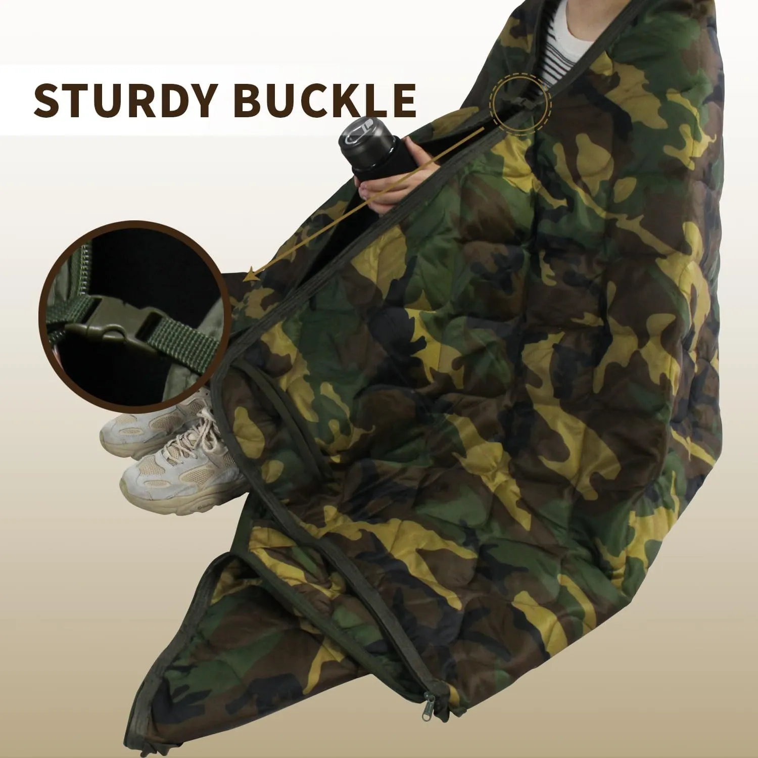 WINWAY Outdoor Down Camping Blanket Military Camping Sleeping Bag with Zipper,Packable Waterproof Lightweight Poncho Liner for Hiking,Travel, Stadium