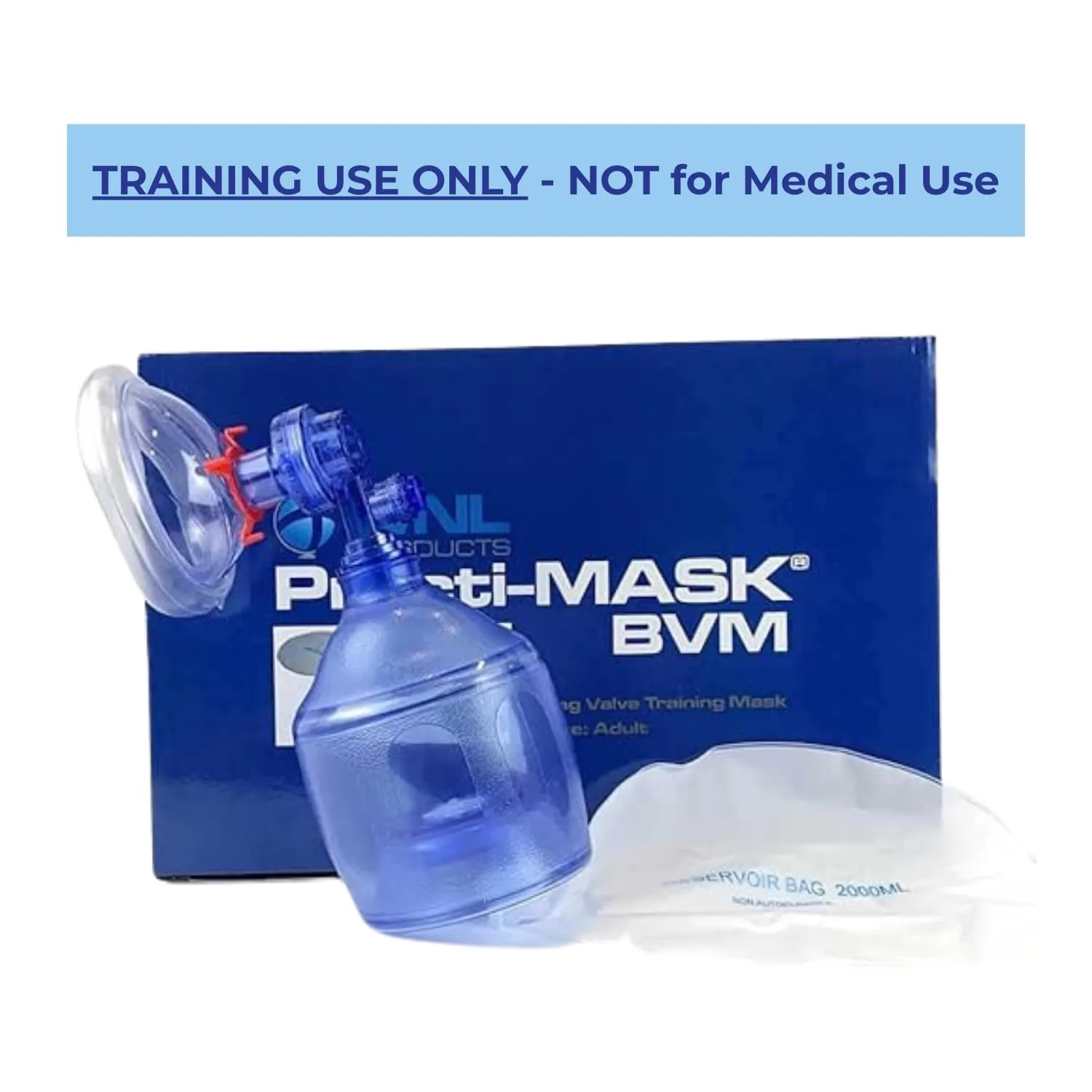 WNL Products 5000BVM-SINGLE Practi-Mask BVM CPR Training Device – Includes 1 Adult/Child CPR Training Mask, 1 Squeeze Bag, 1 Reservoir Bag – For Training Use Only (Single - Adult & Child)