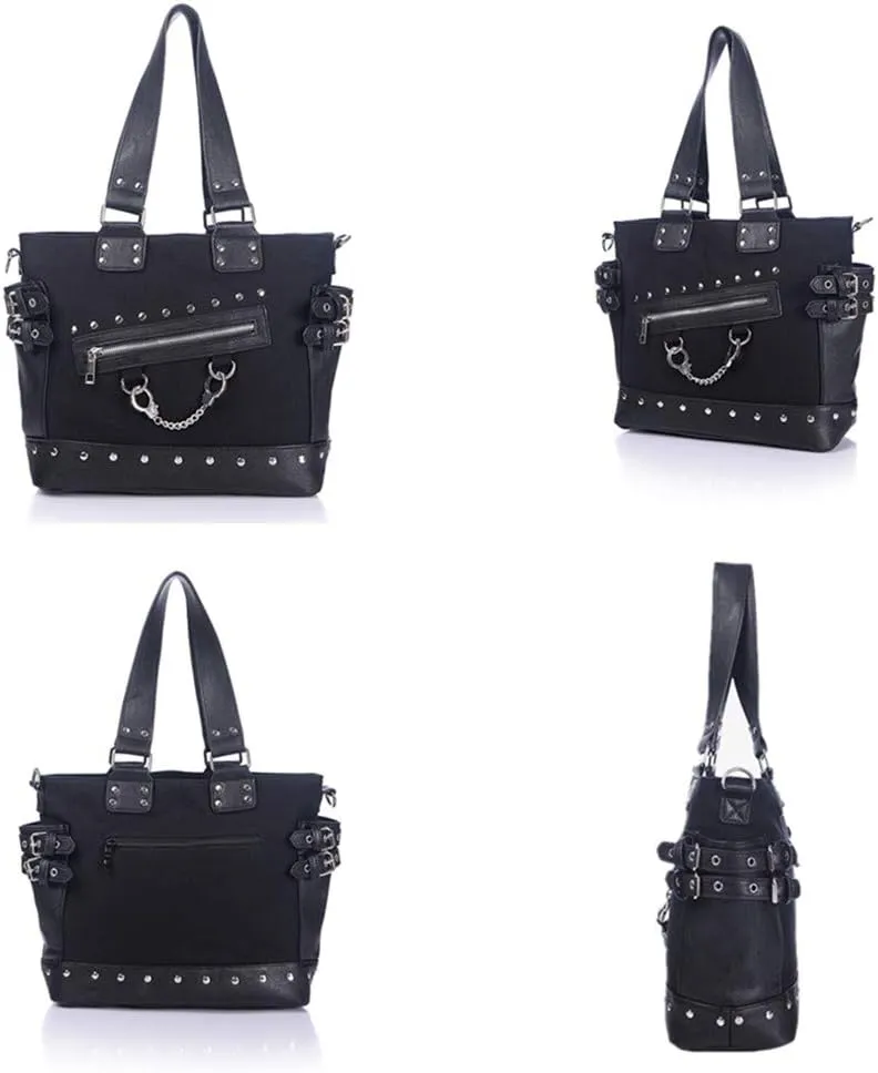 Women Fashion Rivet Handbag Purse Luminous Canvas Punk Tote with Shoulder Strap Crossbody Bag Large Capacity