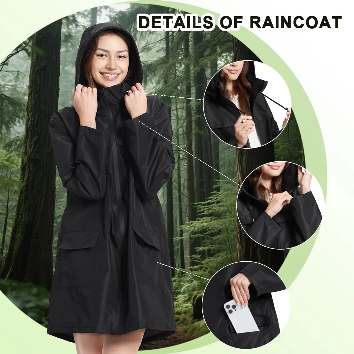 Women Waterproof Lightweight Rain Jacket Outdoor Hooded Raincoat