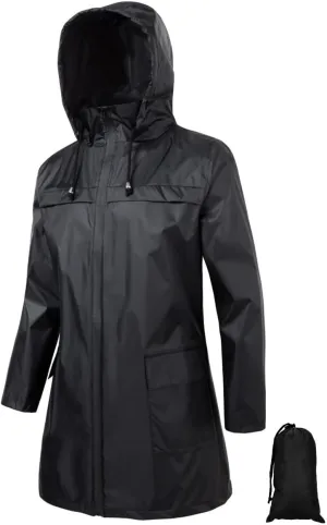 Women Waterproof Lightweight Rain Jacket Outdoor Hooded Raincoat