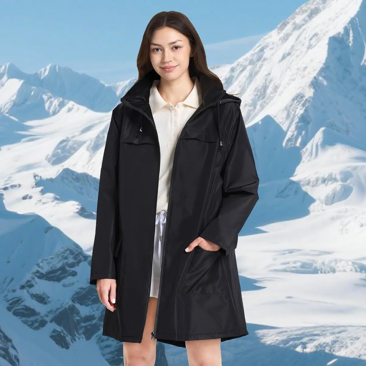 Women Waterproof Lightweight Rain Jacket Outdoor Hooded Raincoat