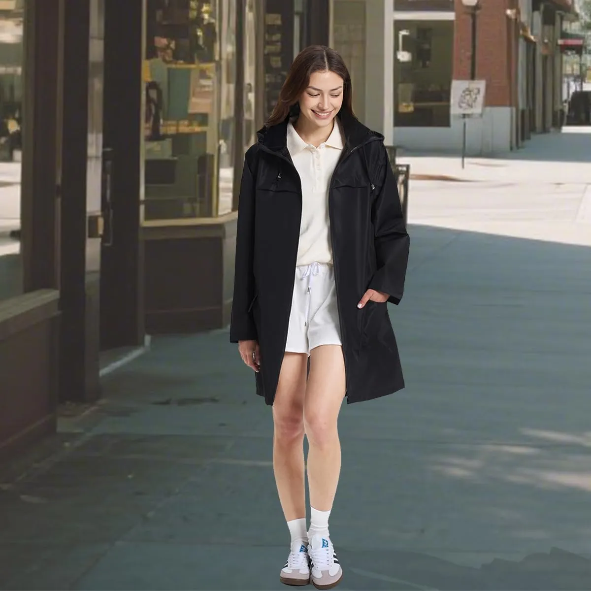 Women Waterproof Lightweight Rain Jacket Outdoor Hooded Raincoat