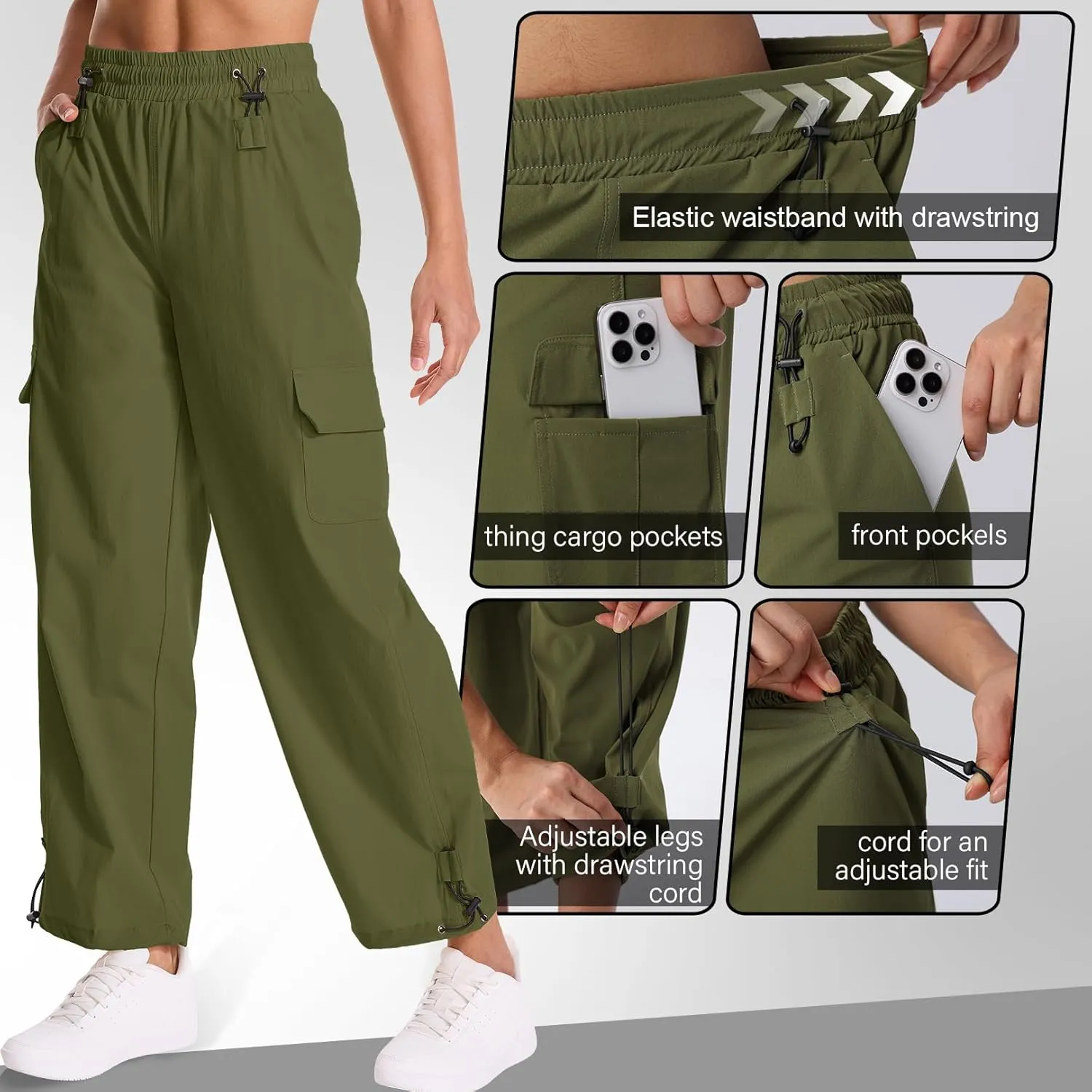 Women's Cargo Hiking Pants Waterproof Quick Dry Pants Outdoor Water Resistance Stretch Lightweight for Safari Casual Camping