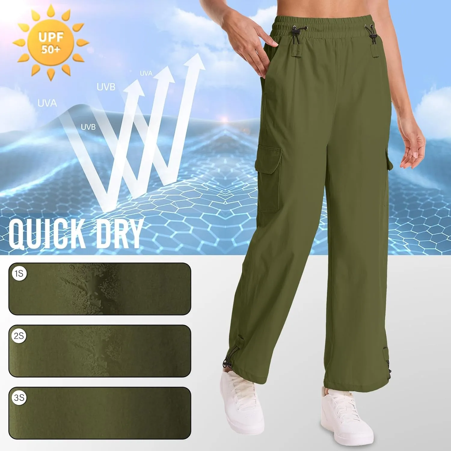 Women's Cargo Hiking Pants Waterproof Quick Dry Pants Outdoor Water Resistance Stretch Lightweight for Safari Casual Camping