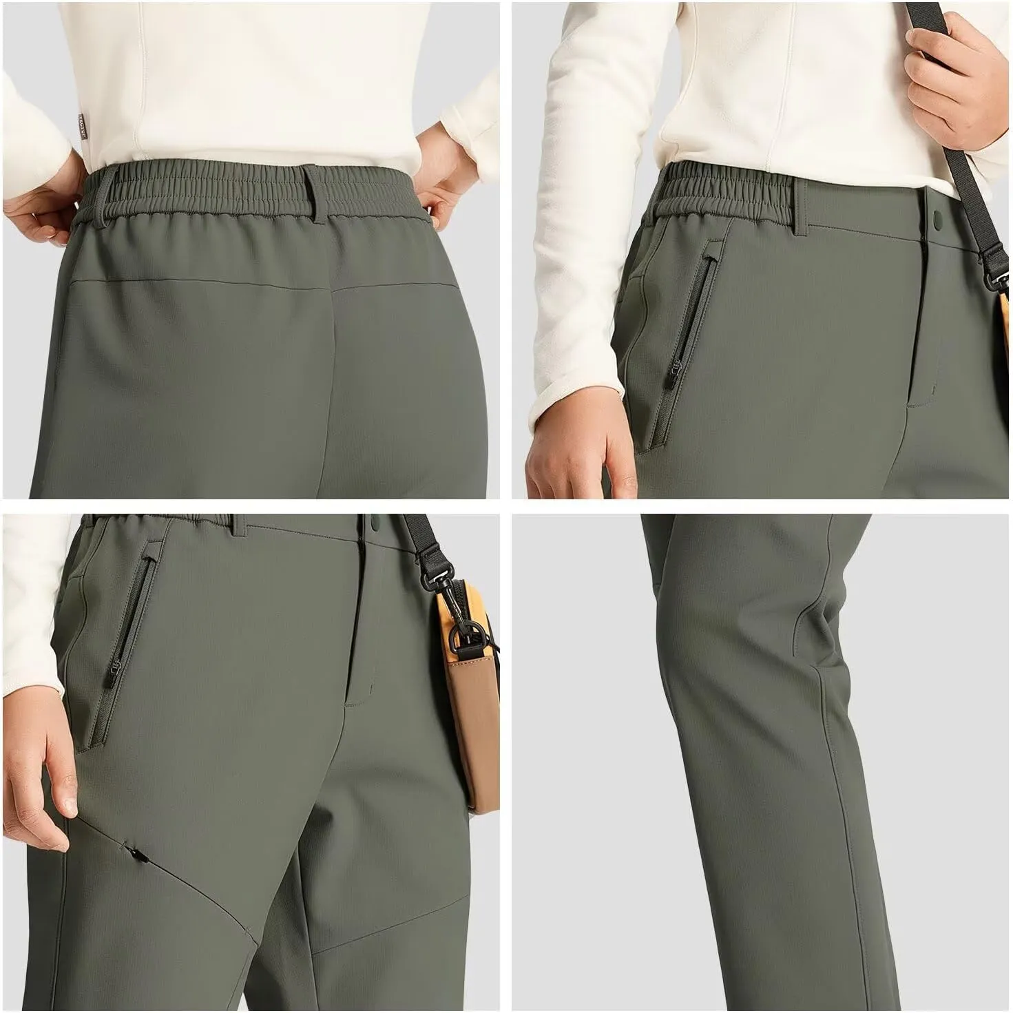 Women's Hiking Cargo Pants Waterproof Fleece Quick-Dry Softshell Slim with with Pockets for Camping Trekking Travel