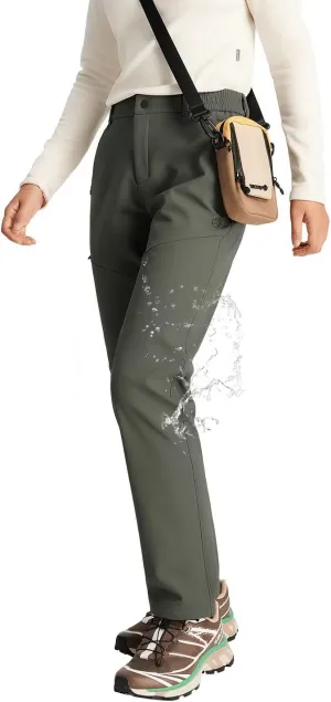 Women's Hiking Cargo Pants Waterproof Fleece Quick-Dry Softshell Slim with with Pockets for Camping Trekking Travel