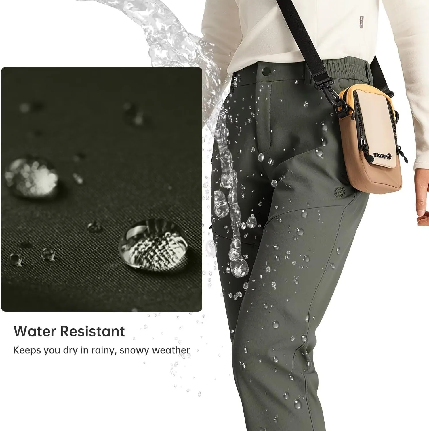 Women's Hiking Cargo Pants Waterproof Fleece Quick-Dry Softshell Slim with with Pockets for Camping Trekking Travel