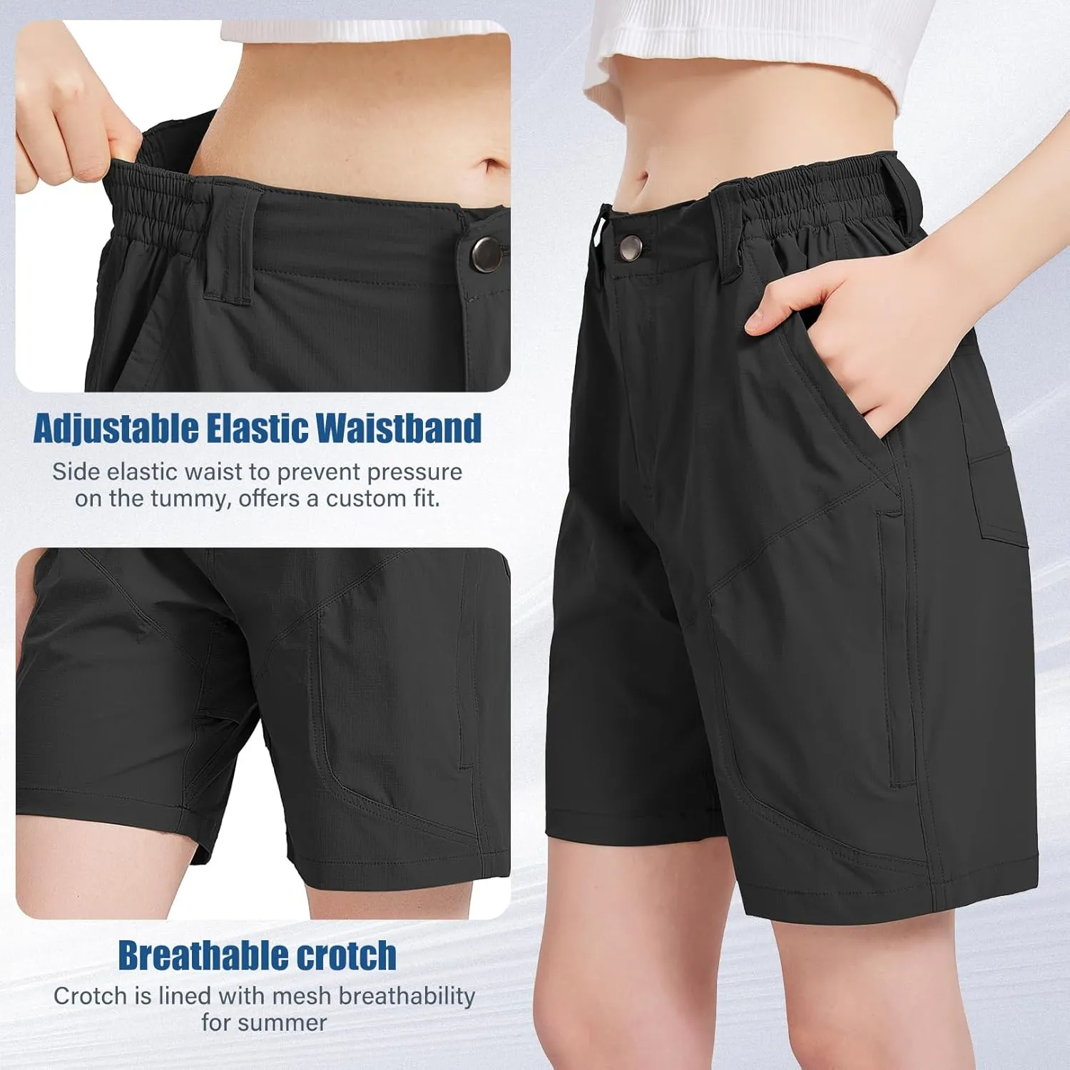 Womens Hiking Cargo Shorts 7" Lightweight Quick Dry Athletic Shorts for Camping Travel Golf with Zipper Pockets