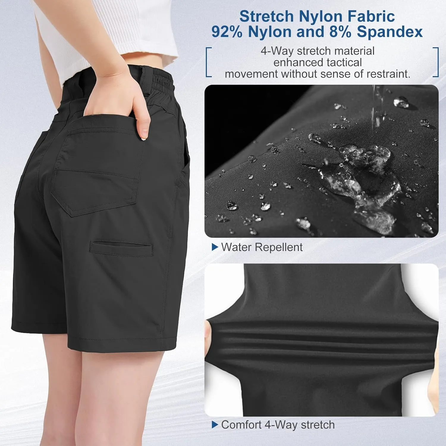 Womens Hiking Cargo Shorts 7" Lightweight Quick Dry Athletic Shorts for Camping Travel Golf with Zipper Pockets
