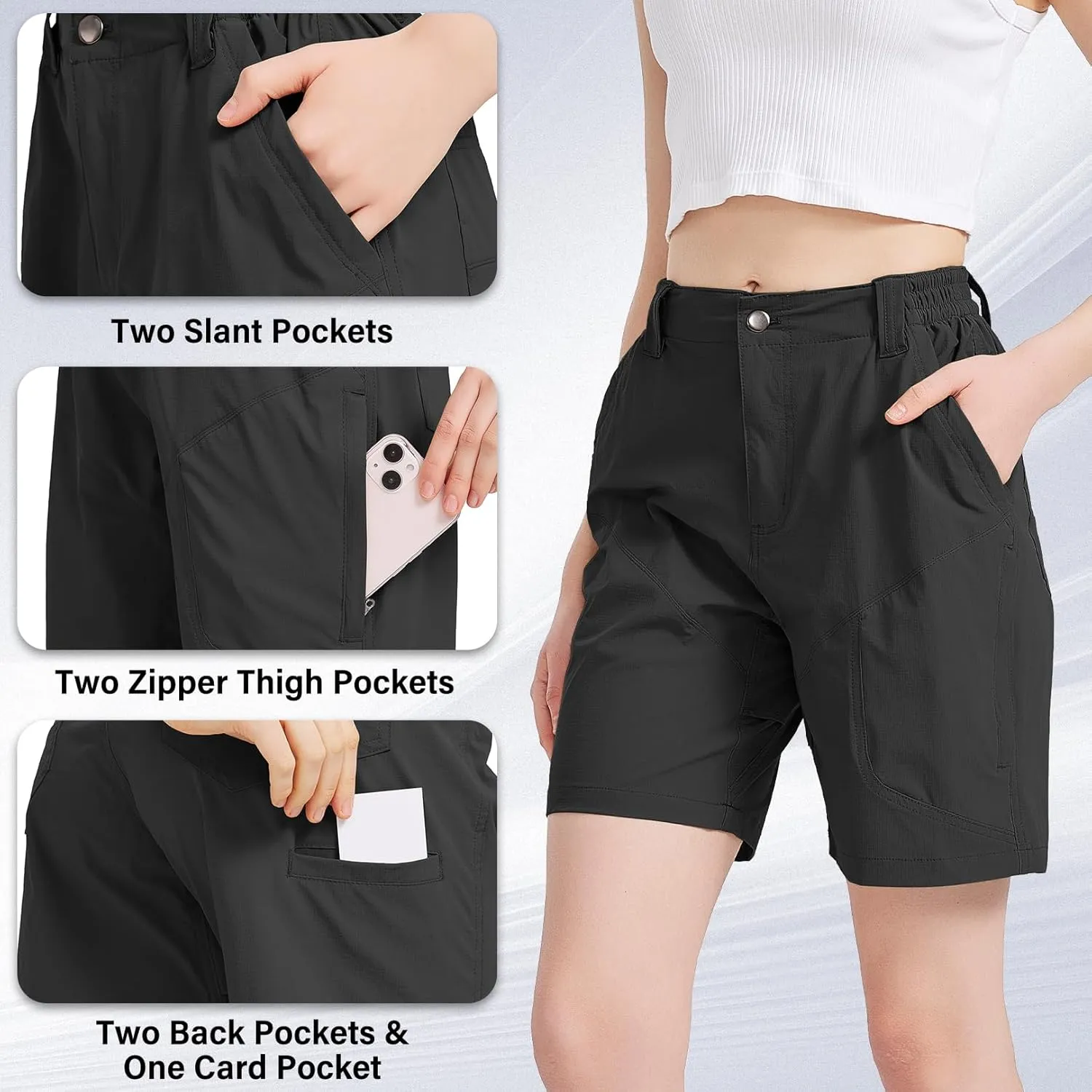 Womens Hiking Cargo Shorts 7" Lightweight Quick Dry Athletic Shorts for Camping Travel Golf with Zipper Pockets