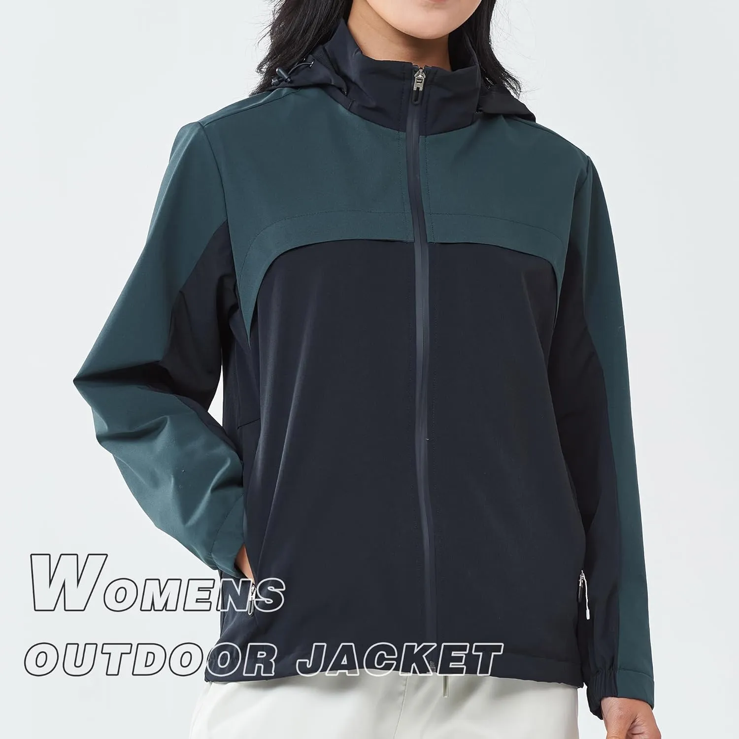Women's Hooded Jacket Waterproof Breathable Spring Windproof Warm Jacket Lightweight Women