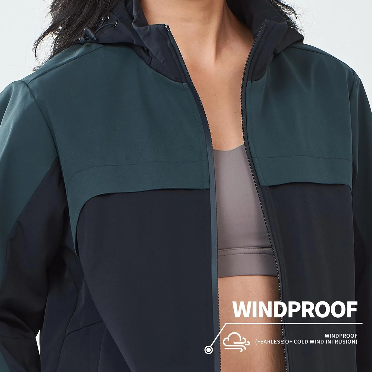 Women's Hooded Jacket Waterproof Breathable Spring Windproof Warm Jacket Lightweight Women