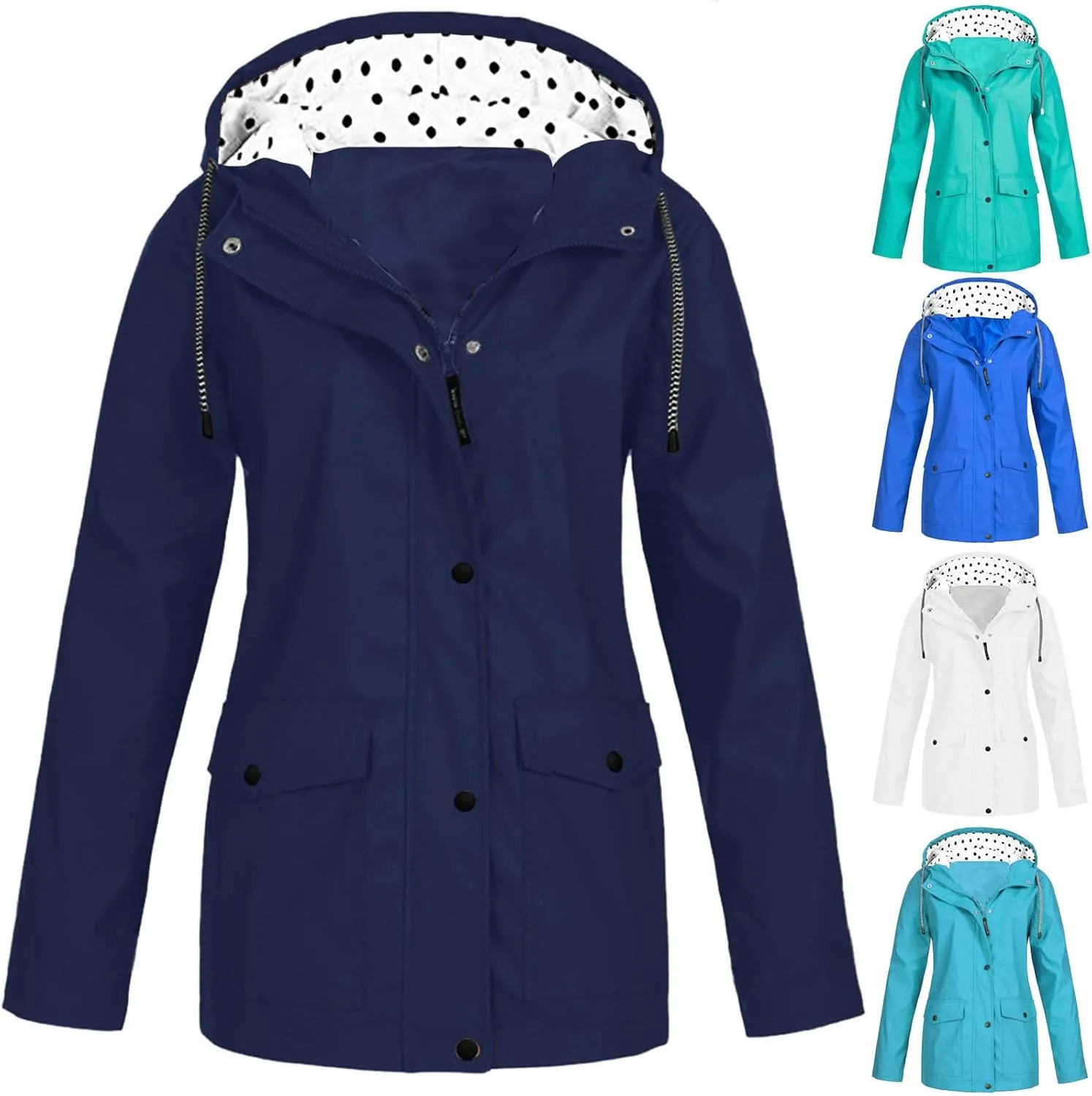 Womens Rain Coat Lightweight Hooded Zip up Rain Jackets Trench Coats Outdoor Cycling Bike Waterproof Windbreaker