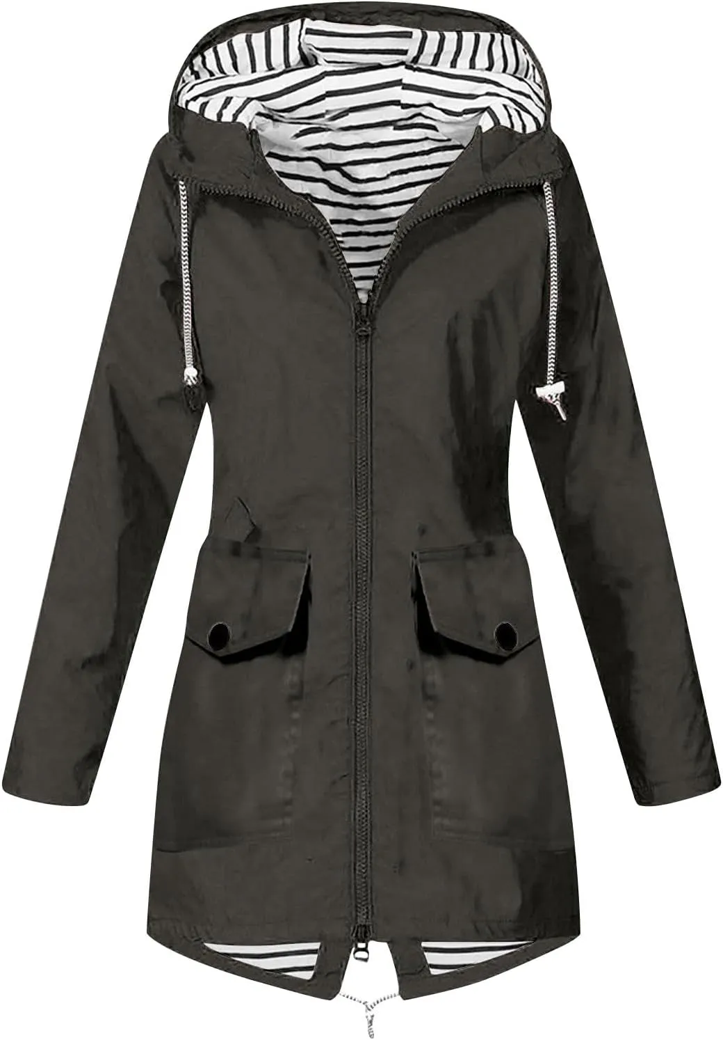 Womens Rain Jacket with Hood Waterproof Packable Raincoat Lightweight Windbreaker Trench Coat Spring Fall Jackets