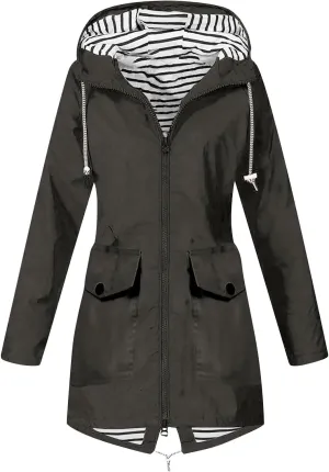 Womens Rain Jacket with Hood Waterproof Packable Raincoat Lightweight Windbreaker Trench Coat Spring Fall Jackets