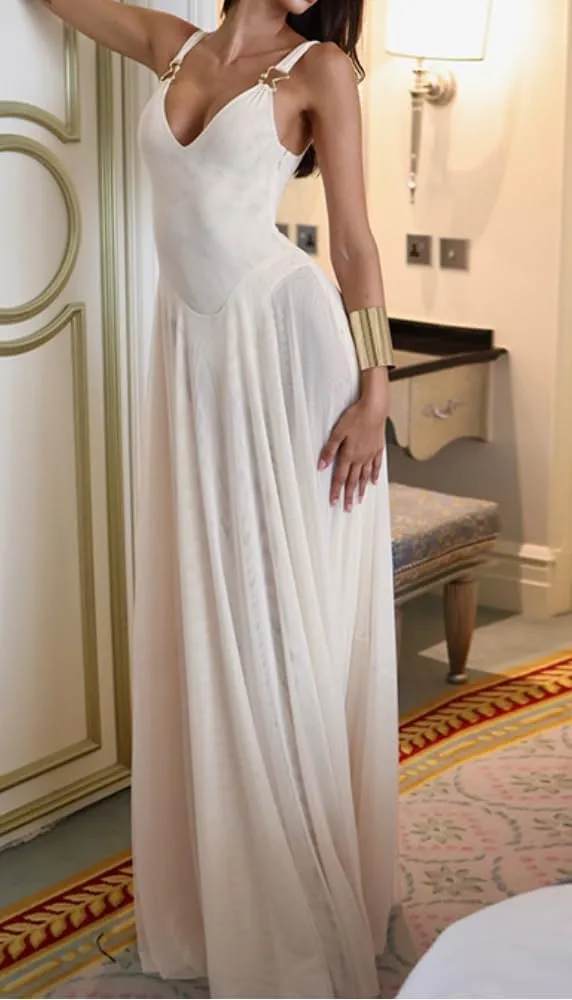 Women's Sexy Deep V-Neck Retro Sleeveless Solid Color Mesh A-line Dress Lace Cocktail Party Wedding Dress