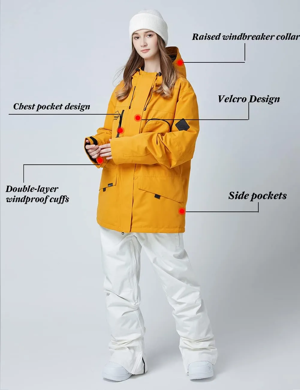 Womens Ski Jacket Waterproof Snow Jackets Winter Windproof Snowboard Jacket Coats with Hood